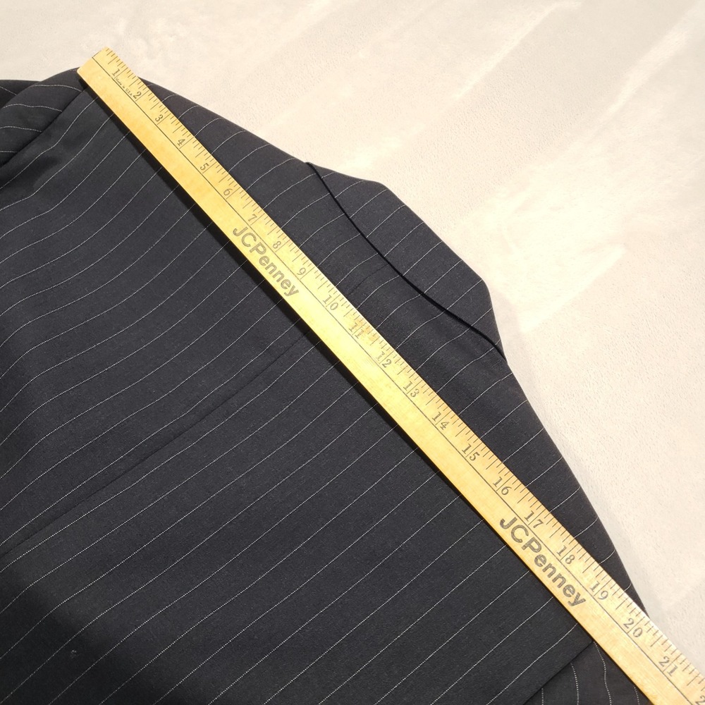 Jack Victor Suit Men 44R Black Pinstripe Super 110s Wool 3-Button Pleated Cuffed - Picture 15 of 16